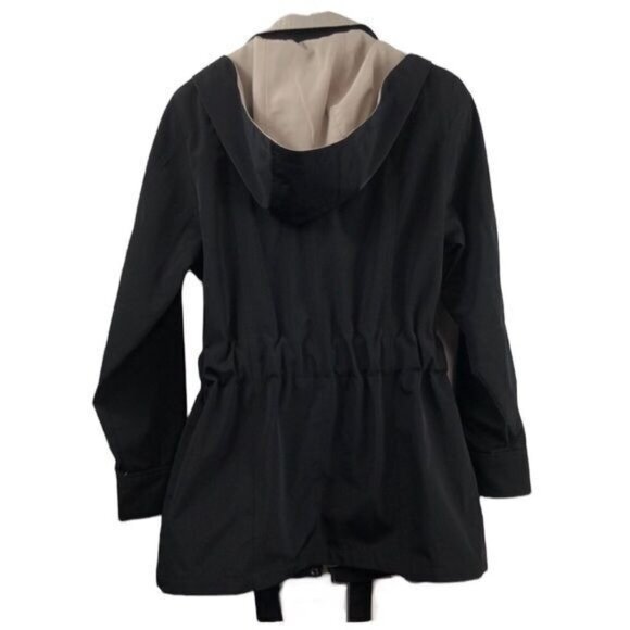 Liz Claiborne jacket all weather black and tan belted zip & button size small - Picture 2 of 12